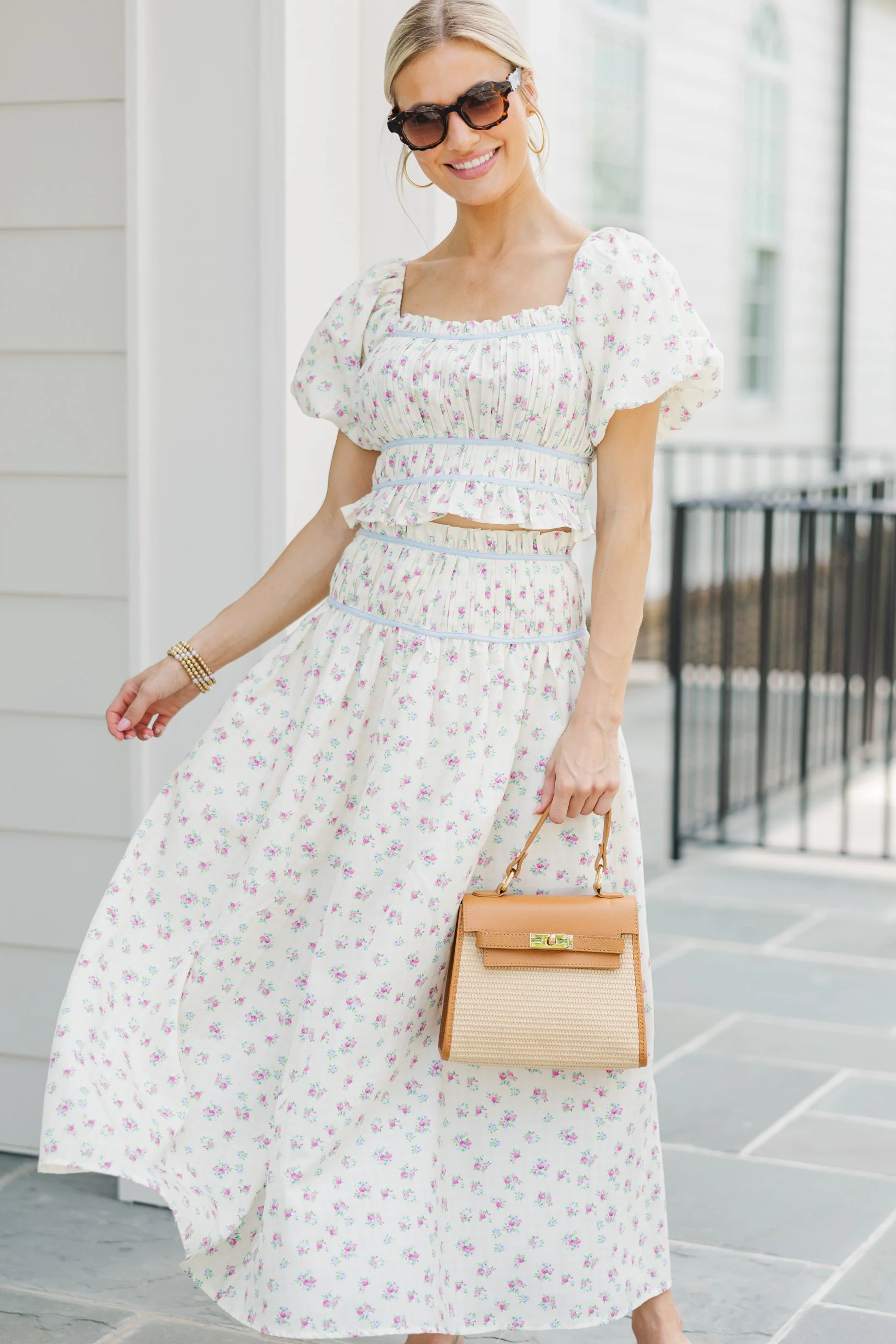 Light Yellow Ditsy Floral Midi Skirt