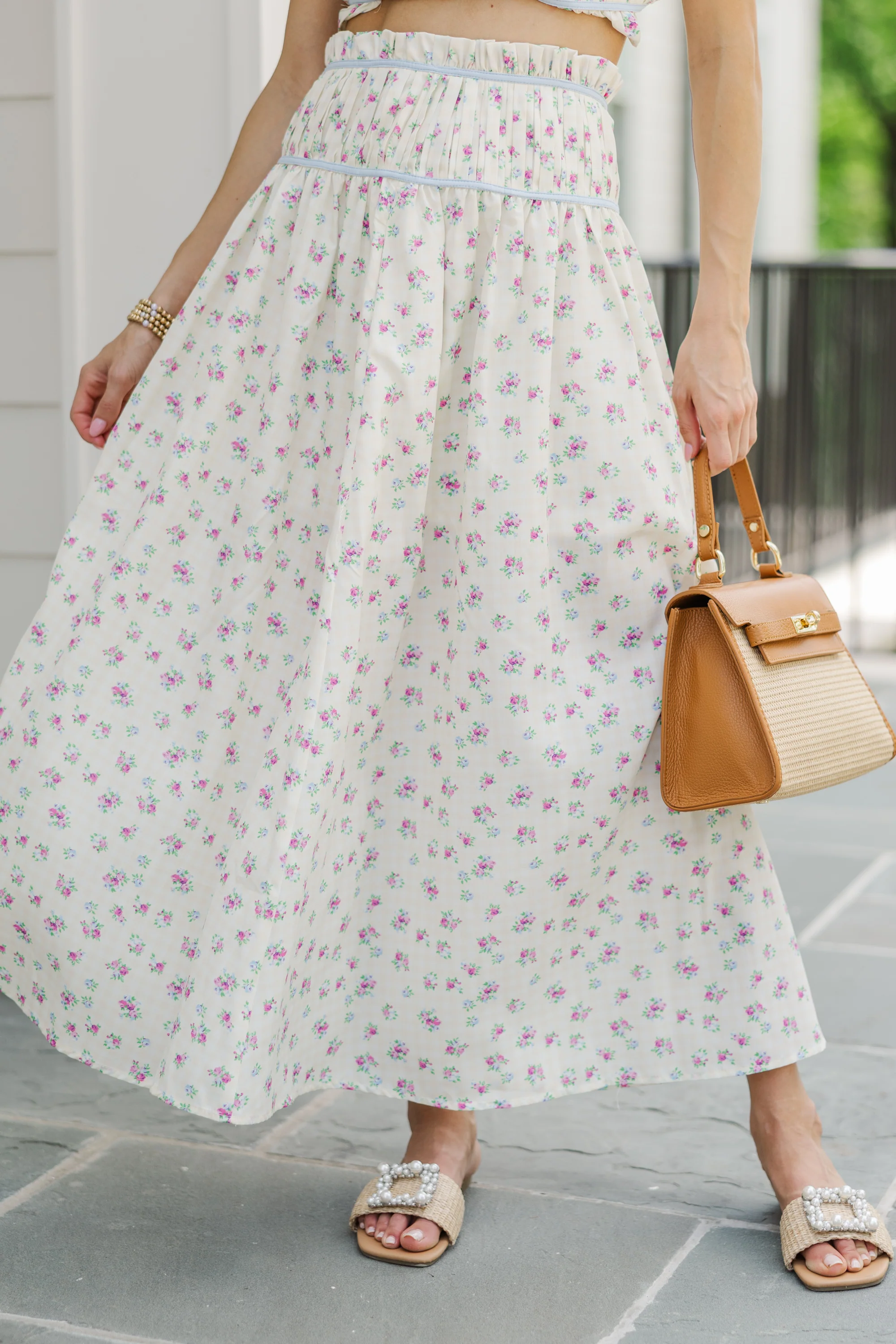 Light Yellow Ditsy Floral Midi Skirt
