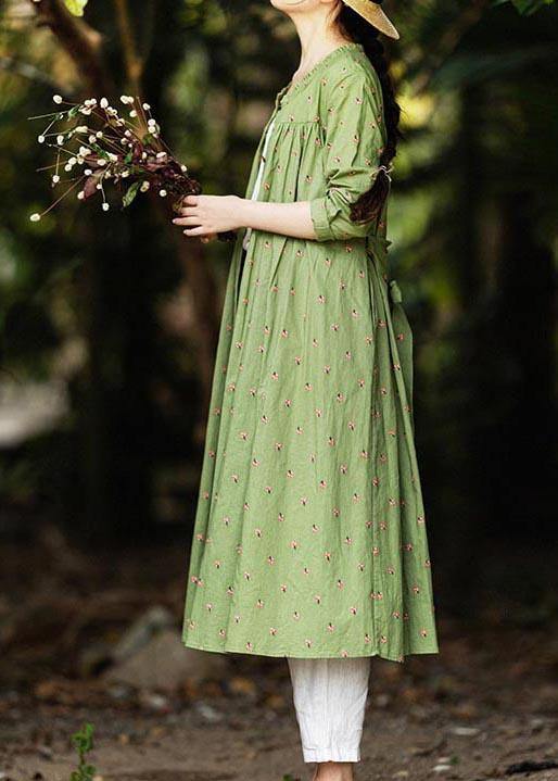 Cotton and Linen Green Floral Shirt For Women