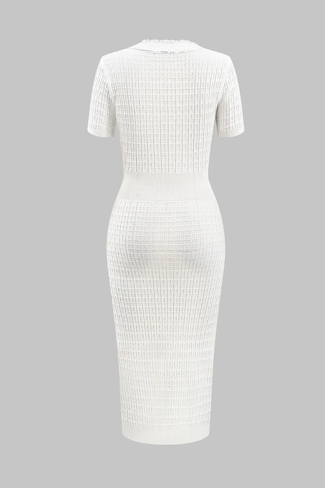 Knit V-Neck Button Short Sleeve Dress