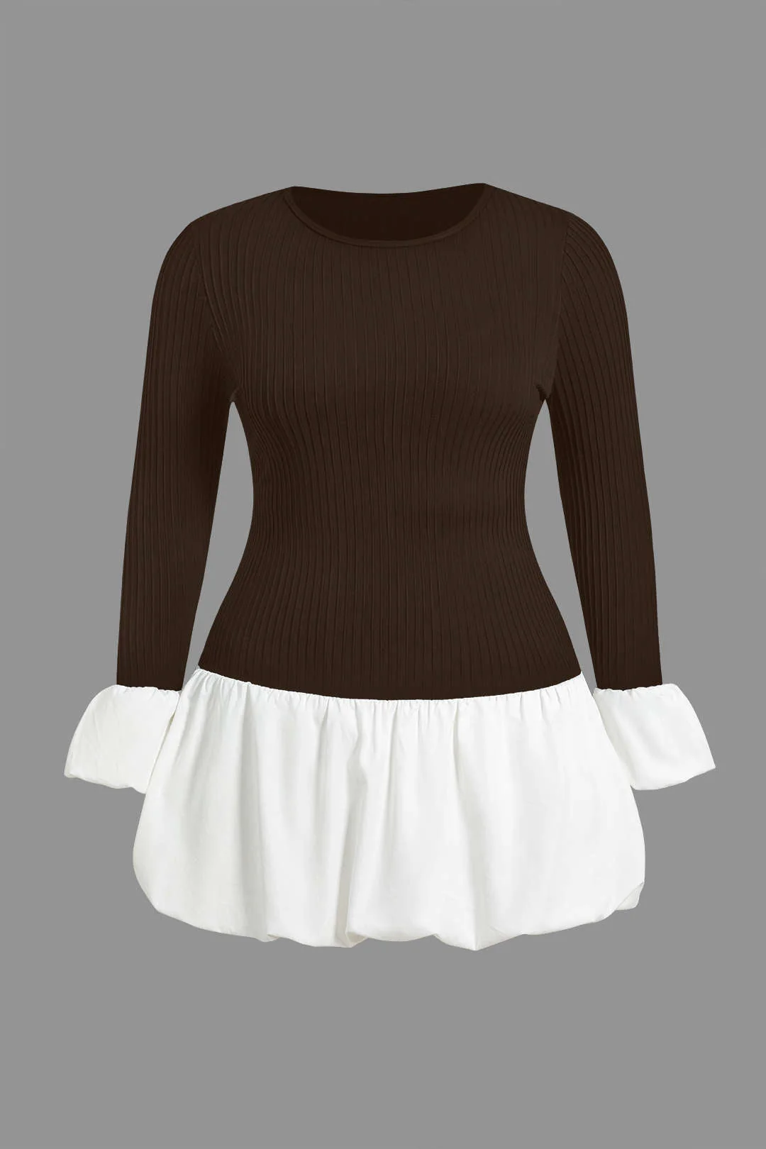 Contrast Ribbed Puff Hem Mini Dress