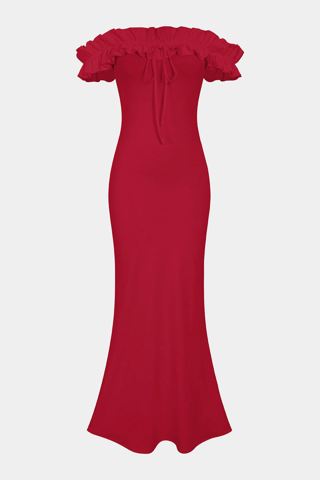 Tie-Front Off Shoulder Patchwork Scallop Edge Maxi Dress