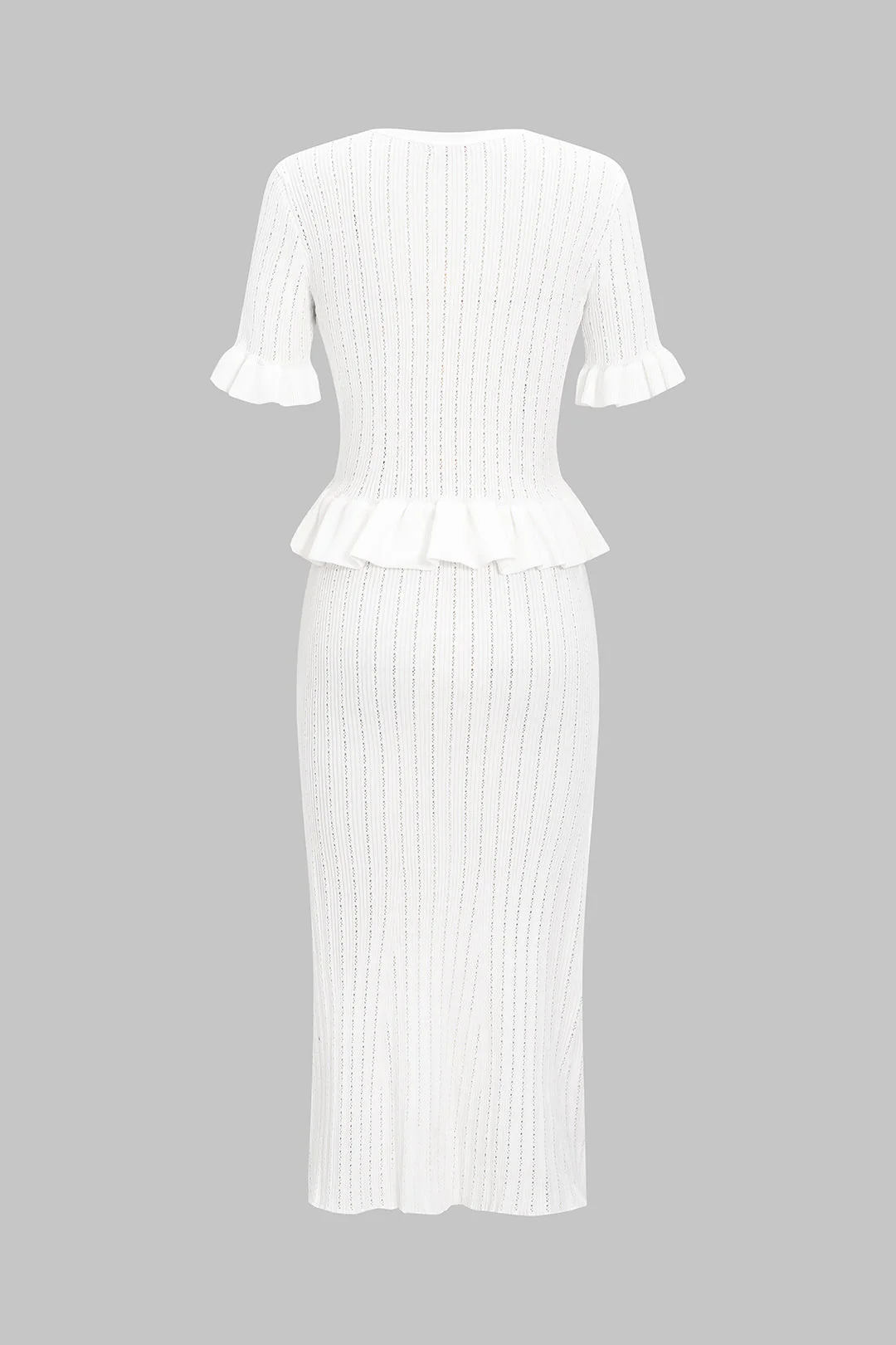 Knit V-Neck Ruffle Short Sleeve Shirt And Fish Tail Skirt Set