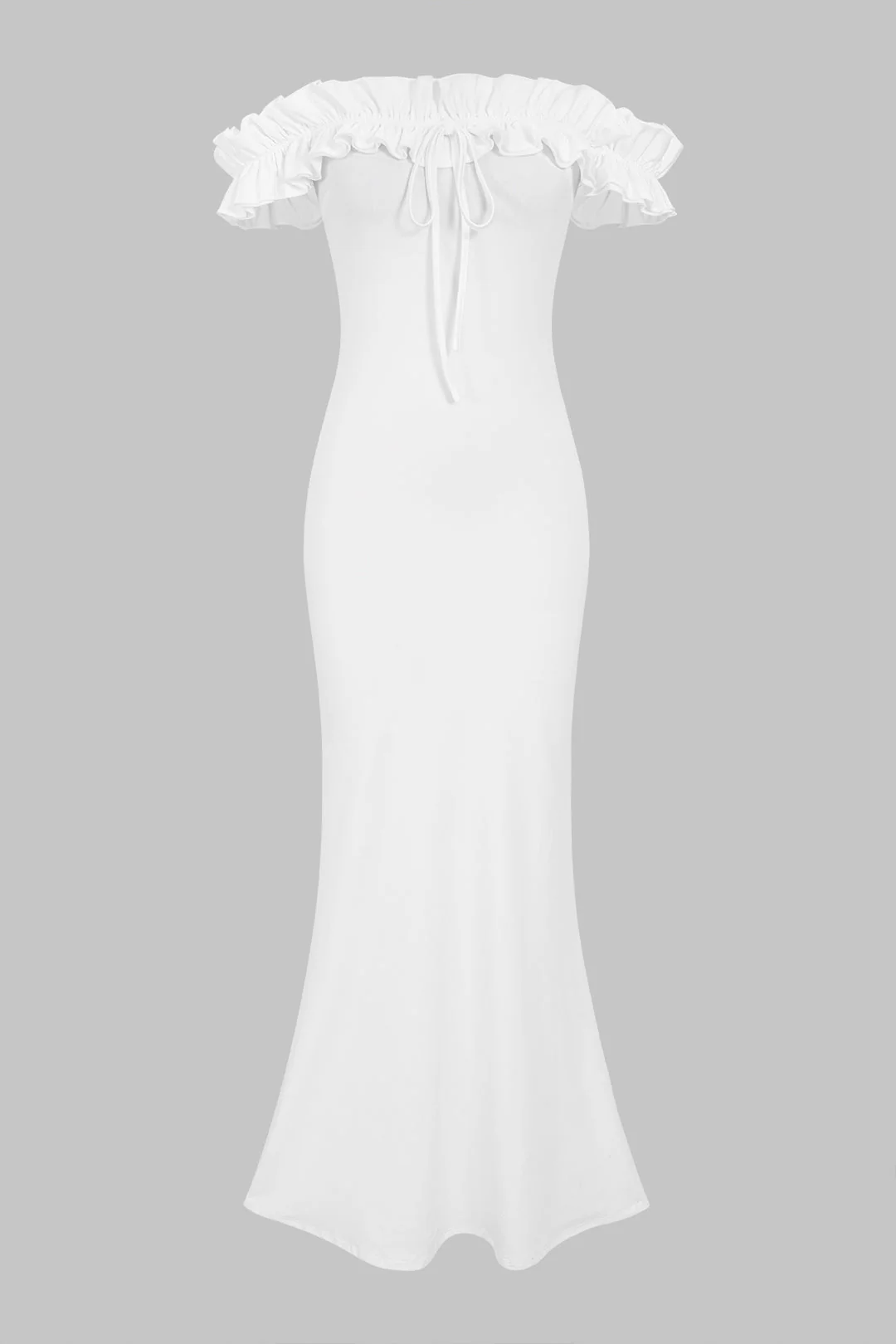 Tie-Front Off Shoulder Patchwork Scallop Edge Maxi Dress