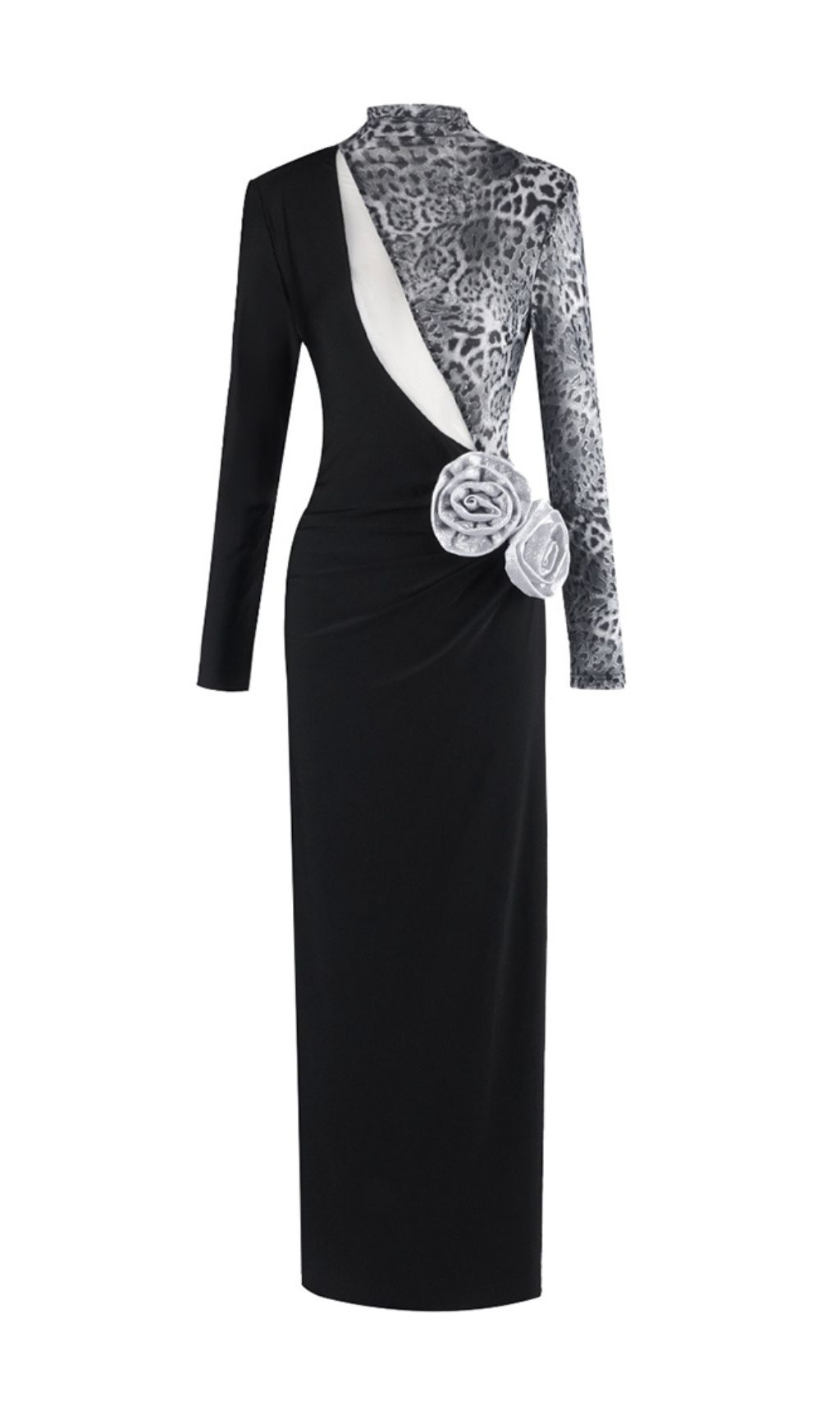 Black Leopard Flower Maxi Dress