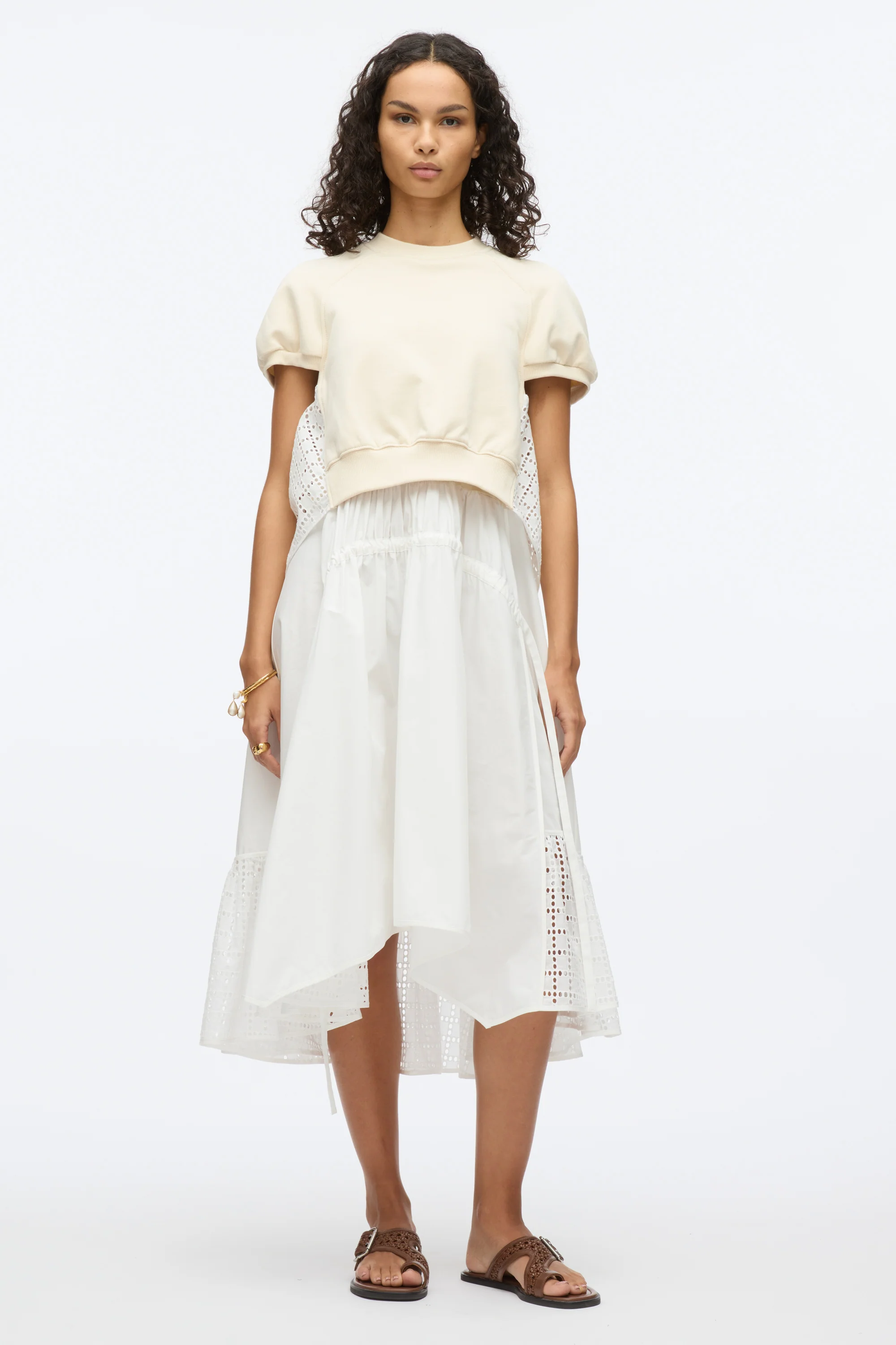 French Terry Dress with Broderie Anglaise