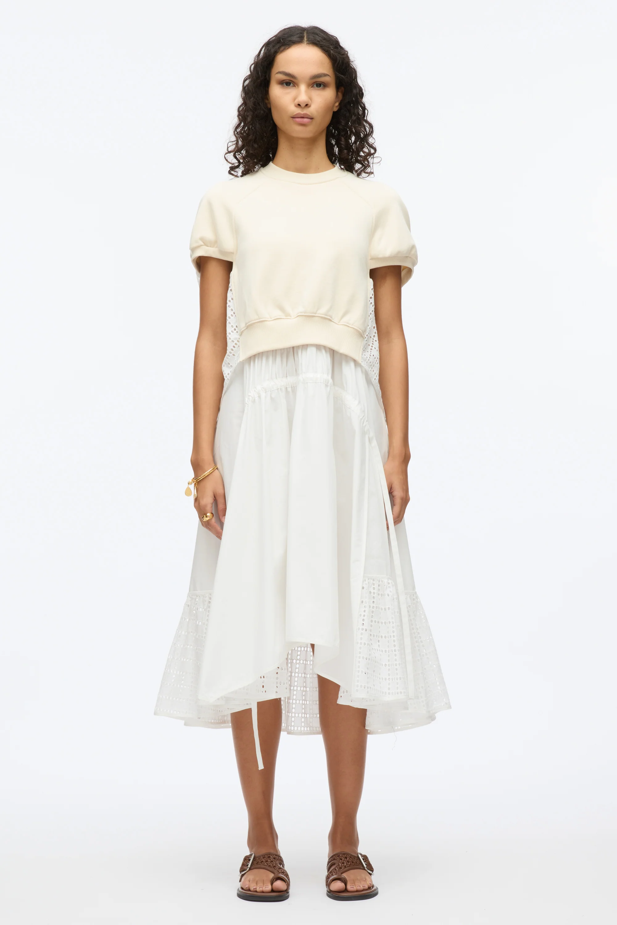 French Terry Dress with Broderie Anglaise