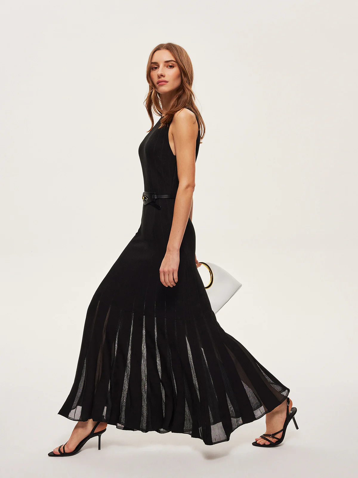 Semi-Sheer Mesh Flared Dress Without Belt