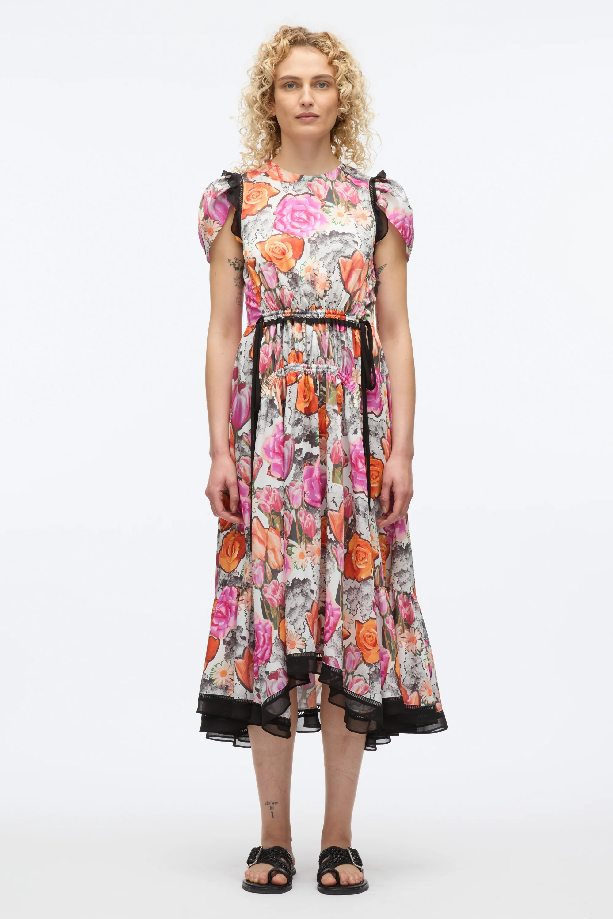 Floral Collage Soft Tulip Sleeve Dress